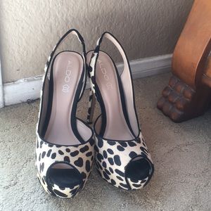 Leopard print peep toe platforms